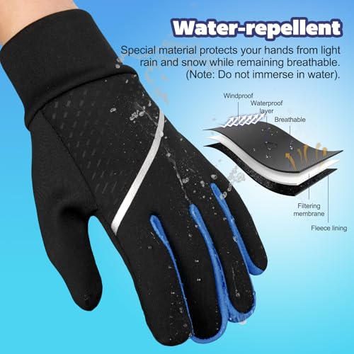 Image of OOPOR Winter Warm Running Kids Gloves - Cold Weather Thermal Bike Snow Ski Sports Mittens Aged 4-12 Boys Girls