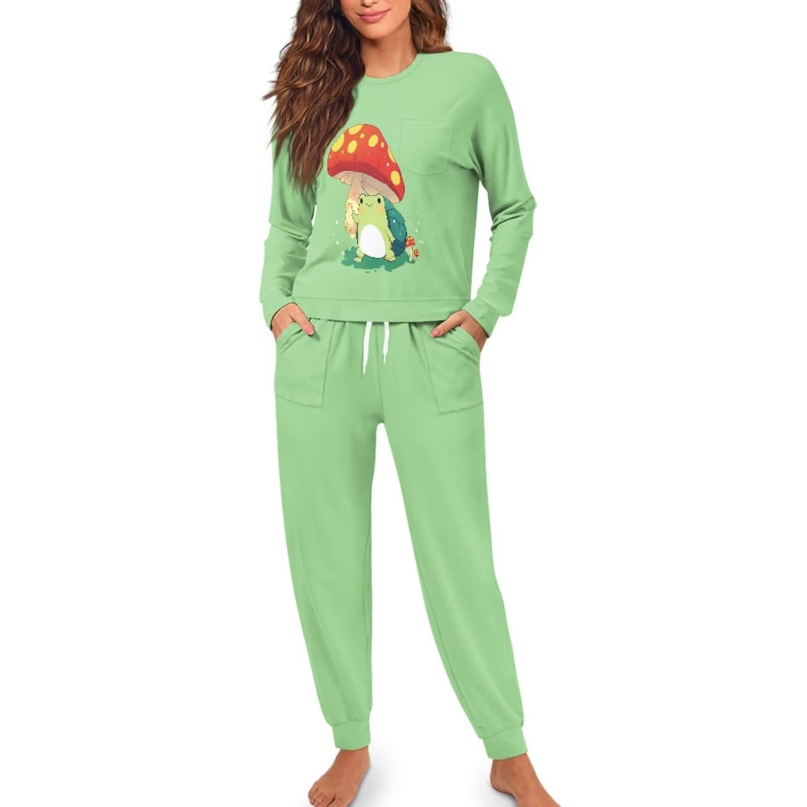 Upetstory Women Pajamas Set Long Sleeve Sleepwear Drawtsring Loungewear