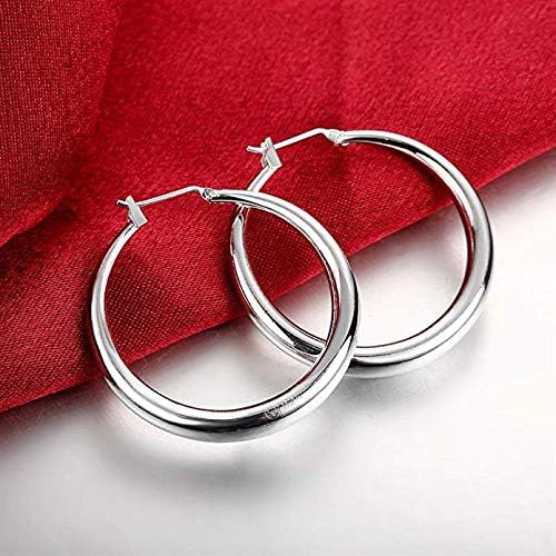 Classic Silver Big Hoop Earrings, Fashion 925 Sterling Solid Silver Large Round Huggie Hoops Earring Jewelry Gifts for Women