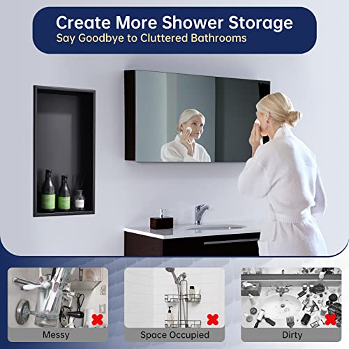 Appaso Shower Niche Matte Black 12" X 24"– No Tile Needed Stainless Steel Single Shelf Organizer Modern In Wall Bathroom Accessory For Shower Soap Niche #TOP6