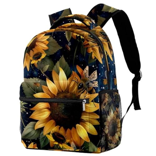 Sac à dos de voyage enfant avec porte-bouteille rigolo multicolore abeilles et tournesols