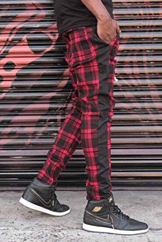 Calça de moletom masculina casual com estampa xadrez e cintura alta Abeaicoc, 2, Medium