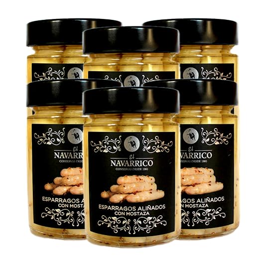 El Navarrico - Espárragos de España | Sin Gluten y Sin Alérgenos | Sabor Único | Espárragos de Navarra | Pack de 6 (Aderezo de Mostaza)