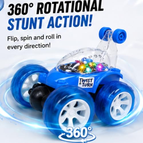Image of USB Rechargeable 360 Remote Control Stunt Car Toy for Kids, Big Size 4WD RC Racing Car for Boy & Girls with RGB Lights Music,Anti-Skid Rubber Tires, Age 4+, Indoor Outdoor Play(9802 Blue)