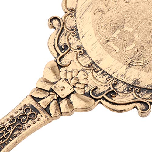 Fityle Espelho oval de mão estilo antigo decorativo com alça em relevo design rosa para maquiagem co