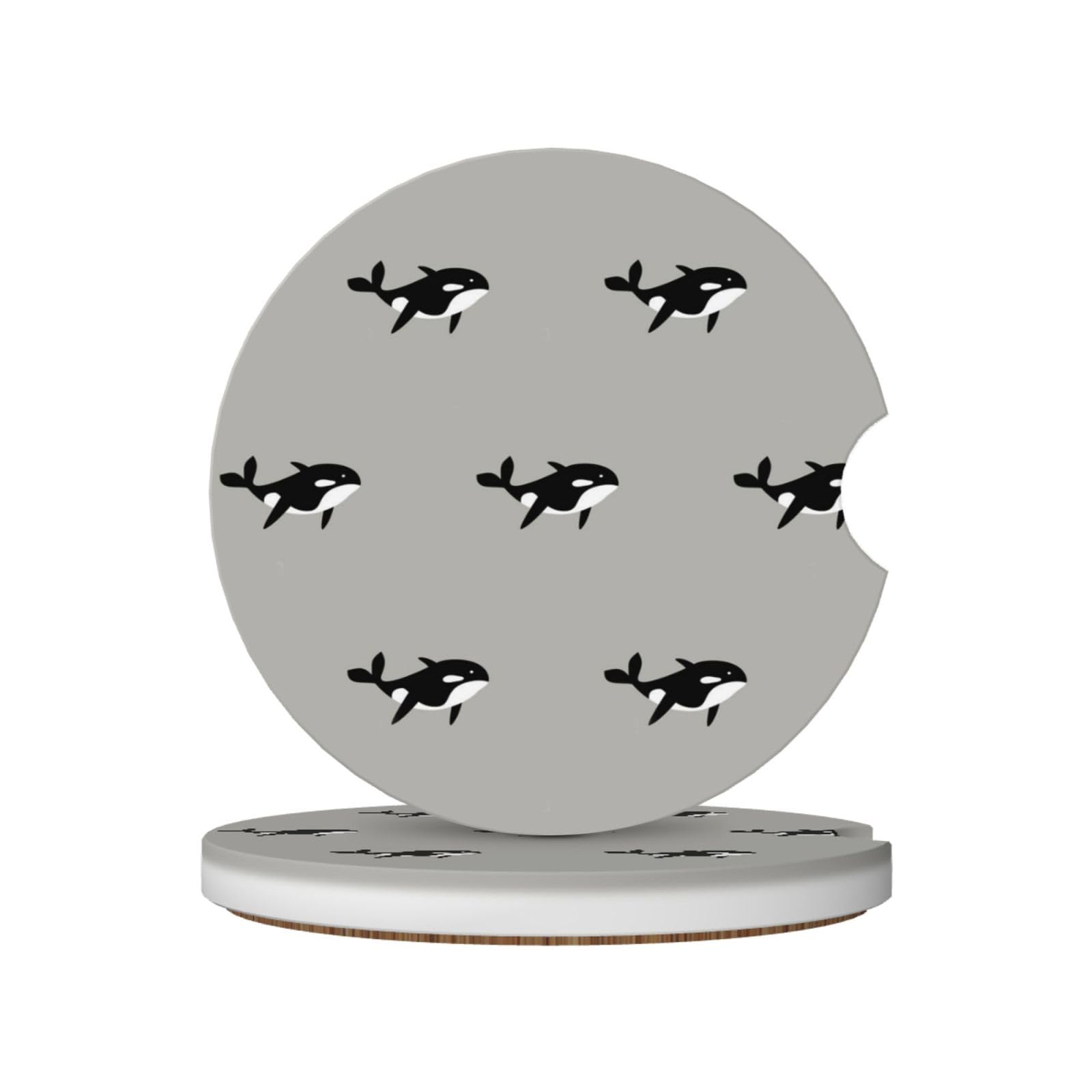 Orca Whale Seamless Pattern Cartoon Style, Car Cup Holder Coasters 2 Pack, Absorbent Ceramic Car Coasters with Non Slip Cork Base