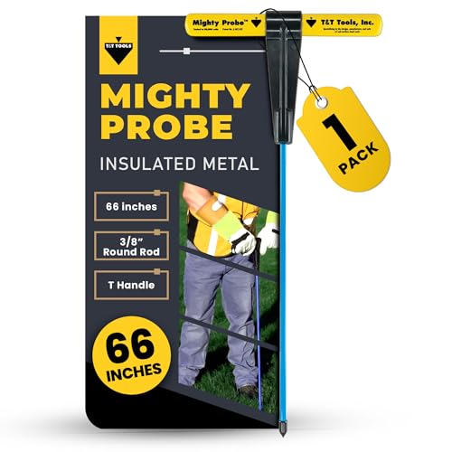 T&T Tools 66-Inch Mighty Probe Insulated Metal Soil Probe – 3/8" Metal Round Rod, Heavy Duty Design for Easy Penetration & Withdrawal, Soil Testing & Landscaping Tools, T-Handle, USA-Made-1 Pack