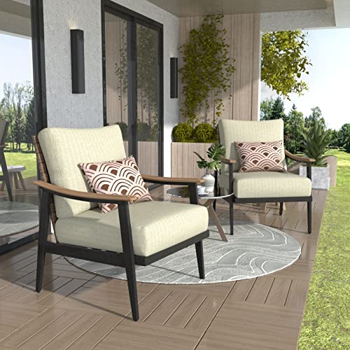 Natural Expressions Patio Furniture,Outdoor Club Chair Accent Armchair Metal Single Patio Sofa With 6 Inches Cushions & Wicker Backrest For Outside,Deck,Porch,Backyard, Balcony #TOP6