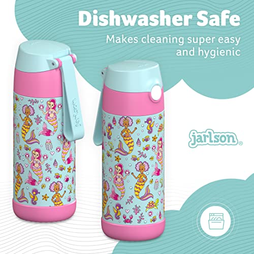 Jarlson Kids Water Bottle With Straw - Charli - Insulated Stainless Steel Water Bottle - Thermos - Girls/Boys (Mermaid 'Mosaic', 12 Oz) #TOP3