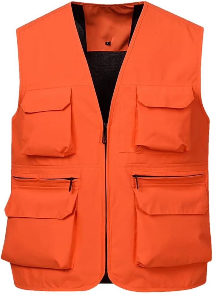 Men’s Sleeveless V Neck Multi Pockets Work Vest Outdoor Fishing Photo Travel Lightweight Vest Jacket