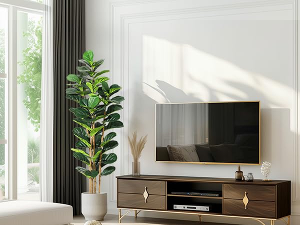6FT Artificial Fiddle Leaf Fig Tree - Faux Rubber Tree with White Pot - Tall Fake Floor Plant with 74 Leaves - Artificial Plant for Home Decor Indoor Office Living Room
