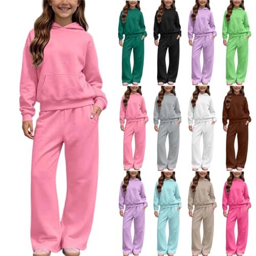 Girls 2 Piece Outfits Girls Sweatsuits Sets 2 Piece Outfit Hooded Sweatshirt Pants Set Kids School Fashion Casual Tracksuit Loungewear Pink 5-6 Years - image 1