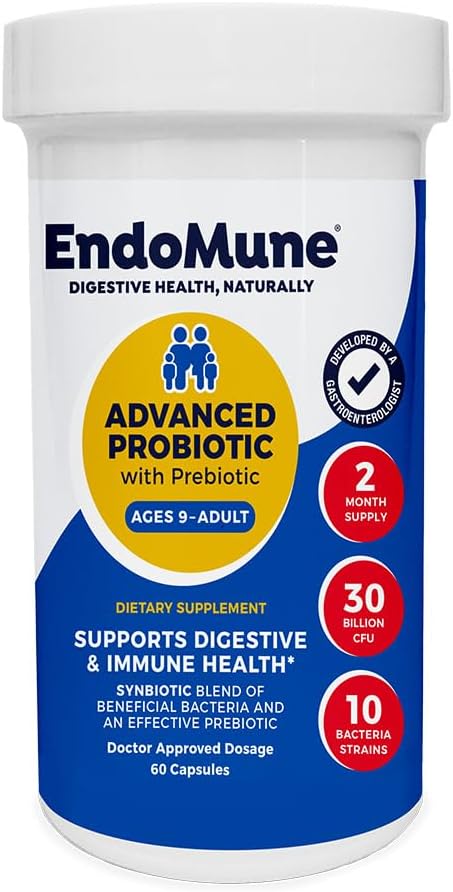 Advanced Adult Multi-Strain Probiotic Supplement with Prebiotic - 10 Strains, 30 Billion CFU - Physician Formulated (60-Count)
