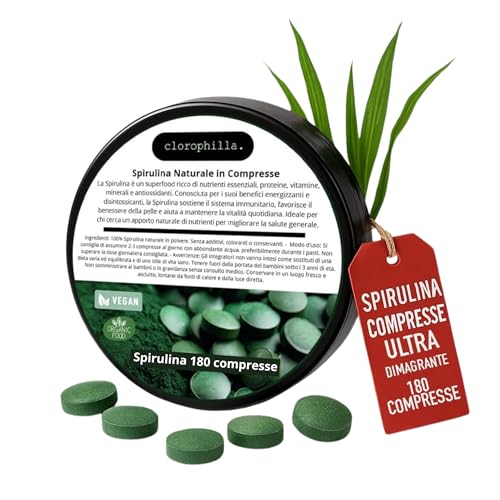 Spirulina Compresse [180 COMPRESSE] Spirulina Bio - Integratore Difese Immunitarie, Integratori Stanchezza - 100% Naturale
