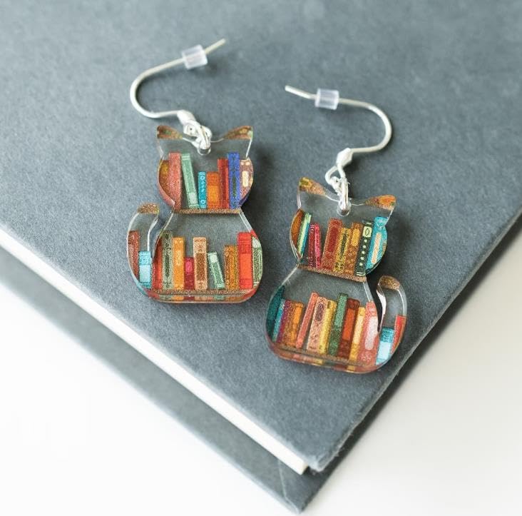 Cat Book Earrings for Women,Dog Dinosaur Animal Cartoon Acrylic Hypoallergenic Lightweight Cute Water Drop Earrings for Jewelry4