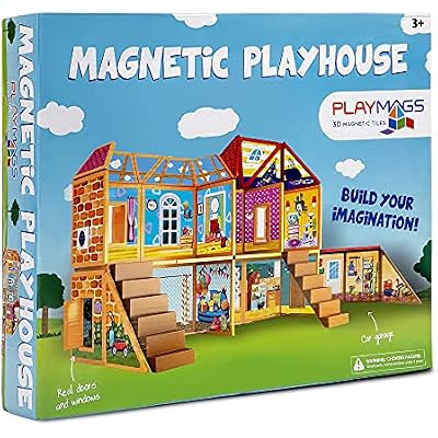Playmags Magnetic Tiles Building Set, Dollhouse Pretend Play Toy, Creativity and Educational Magnet Blocks Stem Toys, Imaginative Birthday Gift for Kids Ages 3+
