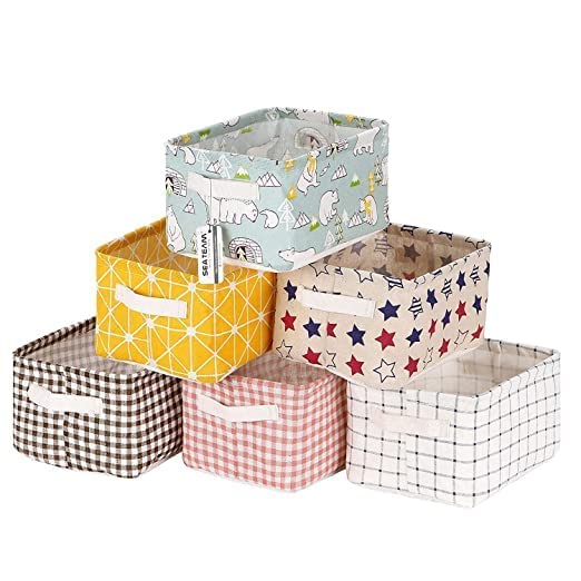 Foldable Storage Box Canvas Fabric Baskets For Organizing With Handles, Rectangle Small, Cube, Foldable Multipurpose Box, Closet, Desk, Baby Storage Organizer (Pack of 4)