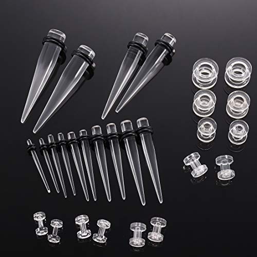 Huacan Ohr Dehnstäbe Tunnel Set - Acryl 28 Stück Scwarz Klar Unsiex Dehnstab Dehnset Dehnungsstäbe Taper Plug Ohr Piercing Stecker Expander Damen Herren 2mm-10mm