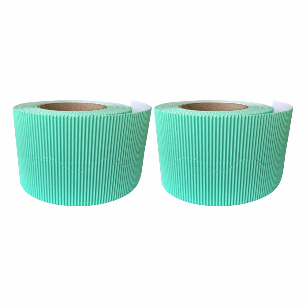 3 Ace Crafts (Pack of 2) Corrugated Display Borders Roll (Peppermint) Size 57mm x 15m - School Classroom Decoration, Bulletin Boards & Crown Making Crafts, Scalloped Edge Border Rolls Fade Resistant