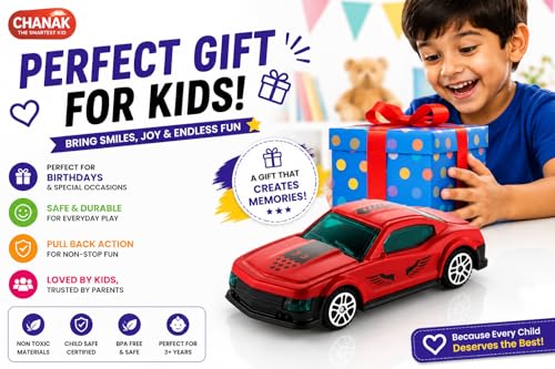 Image of Chanak Die-cast Car - Metal Pull Back Toy Car with Smooth Wheels - Racing Toy with Zinc Alloy Body - Pull Back Sports Cars with Smooth Edges - Vehicle Toys Cars - Gift for Kids 3+ Year (Red)