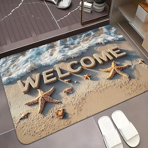 Image of Arviz Welcome Doormat for Home Entrance, 3D Beach Welcome Door Mat, Rubber Water Absorbent Mats for Bathroom Door Mat, Dirt Trapping Entryway Rug for Bathroom, Home, Office