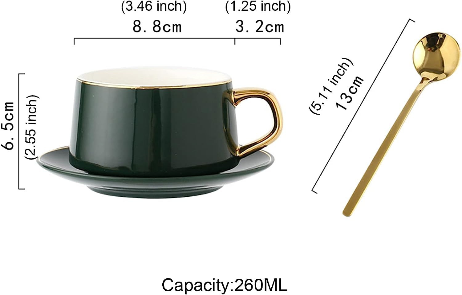 Zestaw filiżanek i spodków, zestaw filiżanek do po Kubki ceramiczne Zestaw kubków do kawy z pokrywką Filiżanka do kawy Łyżeczka ze stali nierdzewnej, kubek do herbaty o pojemności 260 ml, świetny prez