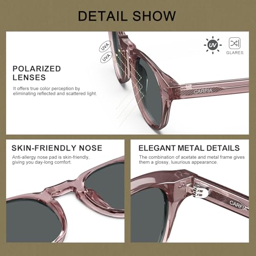 Image of CARFIA Retro Sunglasses for Men Polarized UV400 Protection, Cool Round Acetate Fashion Shades