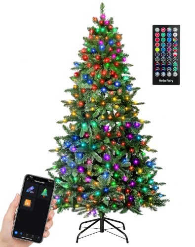 7.5ft Smart Artificial Christmas Tree App Control - 400 RGB LED Lights, Music Sync, Group Control, DIY Colors, 1477 Branch Tips, Timer, Remote Controlled Prelit Tree Easy to Assemble for Home, Party