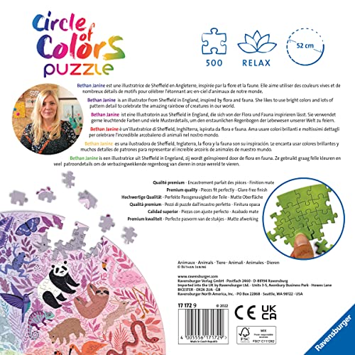 Ravensburger Circle of Colors: Animals 500 Piece Round Jigsaw Puzzle | Uniquely Crafted Pieces | Softclick Technology | Engaging Artwork | Certified by The Forest Stewardship Council - Image 2