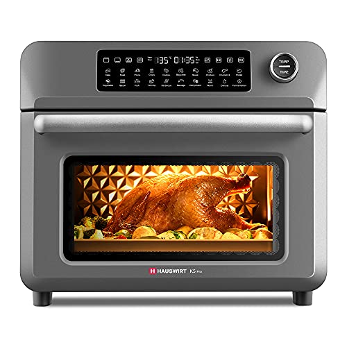 Hauswirt Heißluftfritteuse 25L, Heißluftfritteuse xxl, Airfryer mit Digitalem LED-Touchscreen, Minibackofen mit kochplatten, 20 Programme, Auftau, Ferment, Emailliert, Doppelverglasung Cover