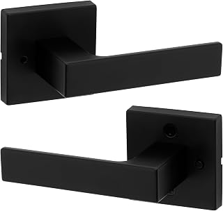 Kwikset Singapore Interior Privacy Door Handle with Lock, Door Lever For Bathroom and Bedroom, Matte Black Reversible Keyless Turn Lock, with Microban Protection