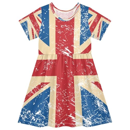 Uk Retro Flag Girls Dress Short Sleeve Dress Girls' Summer Sundress 5-6T