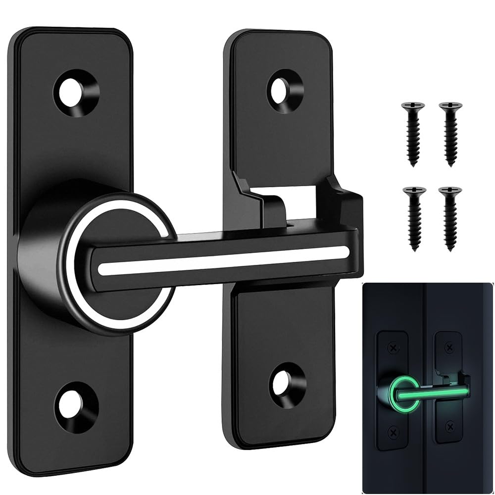 Sliding Barn Door Lock Hardware 180 Degree Security Gate Latch Safety Barn Door Lock Latch Flip Door Latch Heavy Duty Gate Latches for Garden Bathroom Outdoor Garage Window (Visible at Night)