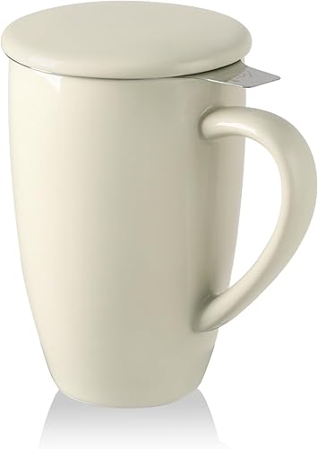 Miniatura 7 de Sweejar Taza de té de porcelana con infusor y tapa, tetera con filtro, máquina de té para hojas sueltas, 16 onzas líquidas para té, café, leche,