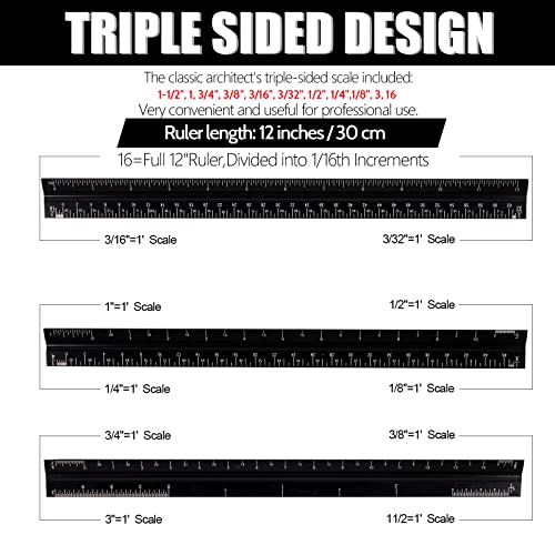 Snapklik.com : 12Architectural Scale Ruler, Aluminum Scale, Triangular ...