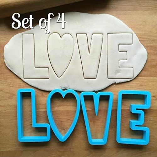 Sweet Prints Inc Set of 4 LOVE Cookie Cutters - Dishwasher Safe (Large: 5")