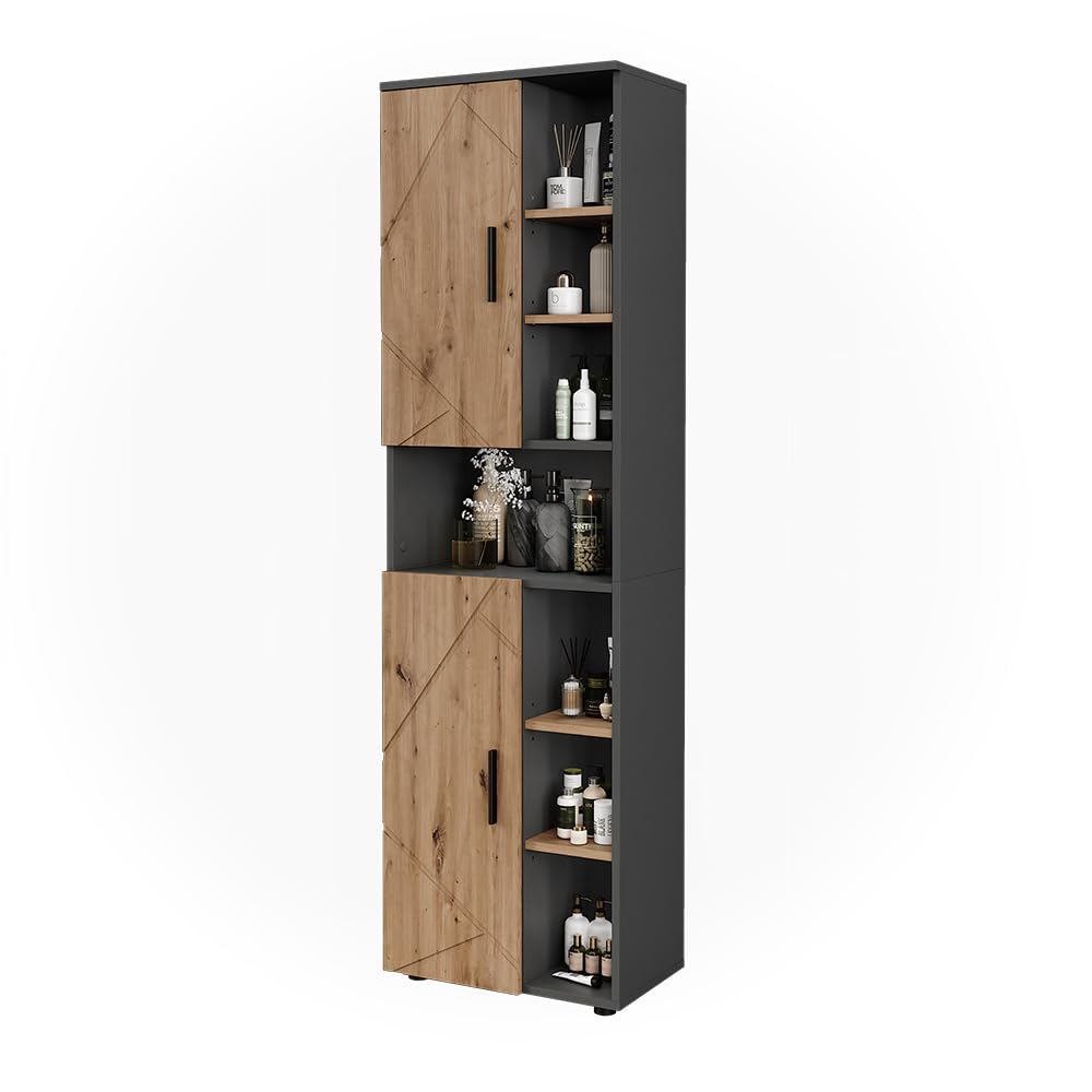 Vicco Hochschrank Irma, Anthrazit/Goldkraft Eiche, 50 x 172 cm mit 2 Türen, mit integriertem Wäschekorb zur Trennung von Wäschearten