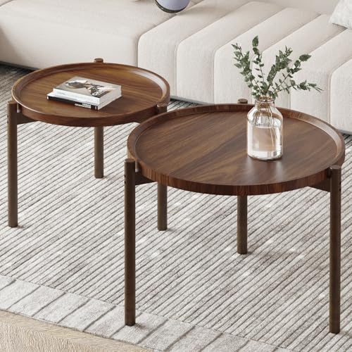 Round Nesting Coffee Tables Set of 2,Round End Table,Small Nesting Tables,Side Table,for for Living Room Bedroom Balcony