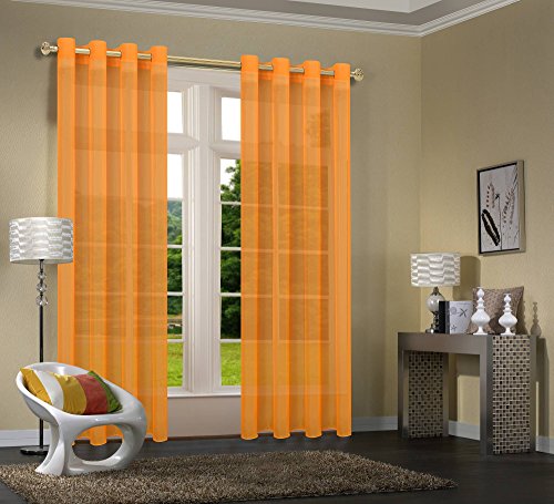 Uni -20332CN- 2er-Pack Orange Vorhang Transparent Gardinen Set Wohnzimmer...