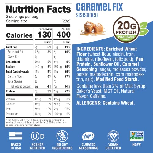Image of Lenny & Larry's FITZELS Protein Pretzels [Caramel Fix] - 8 x 3oz Bags of High Protein Snacks with 20g Plant Based Protein - Vegan Snack - Incredibly Tasty with Salty Crunch