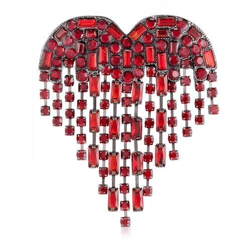 Image of LAXPICOL Vintage Cute Red Love-Heart Austrian Crystal Brooch Broach Pin for Women