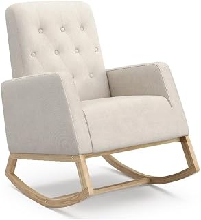 Storkcraft Northern Lights Nursery Rocking Chair Glider - Ivory/Natural Upholstered, Button Tufting, Wood Base for Comfortable Baby Rocking