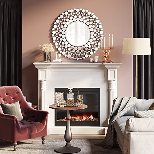 Hmange Round Decorative Wall Mirror, Large Modern Silver Mirrors For Wall Decor, 36 Inch Circle Metal Framed Vanity Mirror For Living Room Bedroom, Entryway, Foyer, Hallway #TOP1