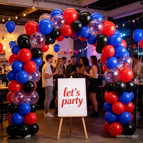 Image of Zesliwy Red Blue Black Balloons Set,50pcs 12inch Dark Royal Blue Black Red Latex Balloon with Confetti Balloon for Graduation Anniversary Man Birthday Party Decoration