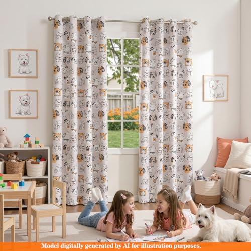 Image of MYSKY HOME Kids Blackout Curtains 95% Light Blocking Grommet Drapes 84 Inch Length 2 Panels Set with Cartoon Dog Patterns for Girls Boys Nursery Bedroom Playoom, Each Panel 52 inch W, Grey