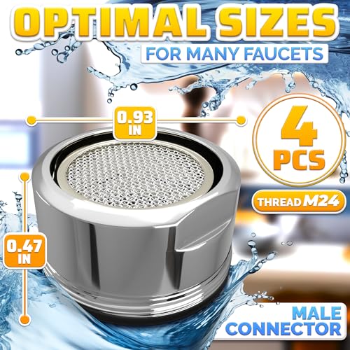 4Pcs Bathroom Faucet Aerator Replacement Set 15/16\" 24mm, 2.2 GPM - Leak-Proof & Water-Saving Faucet Aerators, Rust-Resistant Bathroom Sink Aerator Replacement - Kitchen Sink Aerators, Male Connector
