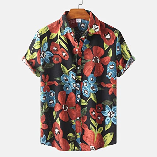 Chemise en coton et lin à manches courtes style hawaïen et fleurs peintes rétro