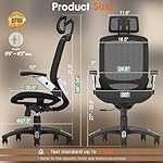GABRYLLY Ergonomic Office Chair, High Back Home Desk Chair with Headrest, Flip-Up Arms, 90-120° Tilt Lock and Wide Cushion, Big and Tall Mesh Chairs for Man Woman, Black Task Chair - Image 2