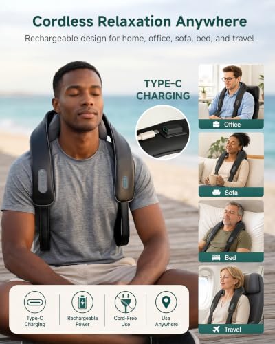 Image of Snailax Cordless Neck Massager with Heat for Pain Relief Deep Tissue, 4D Kneading,Rechargeable Shiatsu Back Neck Massager for Neck, Shoulders Back，Gift for Father | 2 modes, 3 speeds, 104-122F heat, Wearable hands-free straps, washable sleeve, 100-min battery