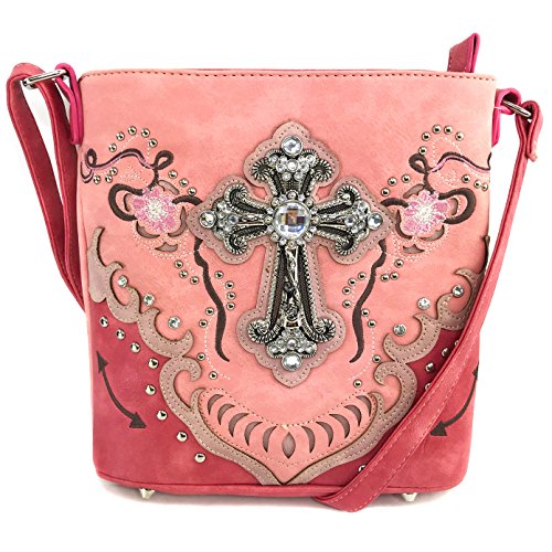 Justin West Cross Floral Embroidered Studded CCW Concealed Carry Shoulder Purse Handbag
